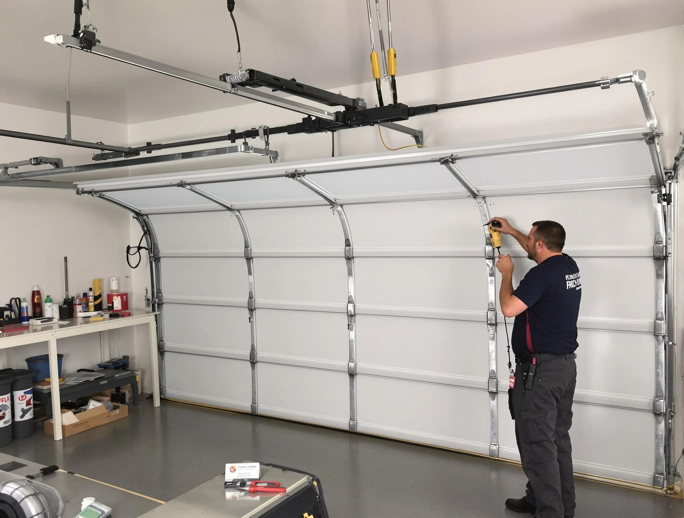 Cottonwood Heights Garage Door Repair certified technician performing overhead door system repair in Cottonwood Heights