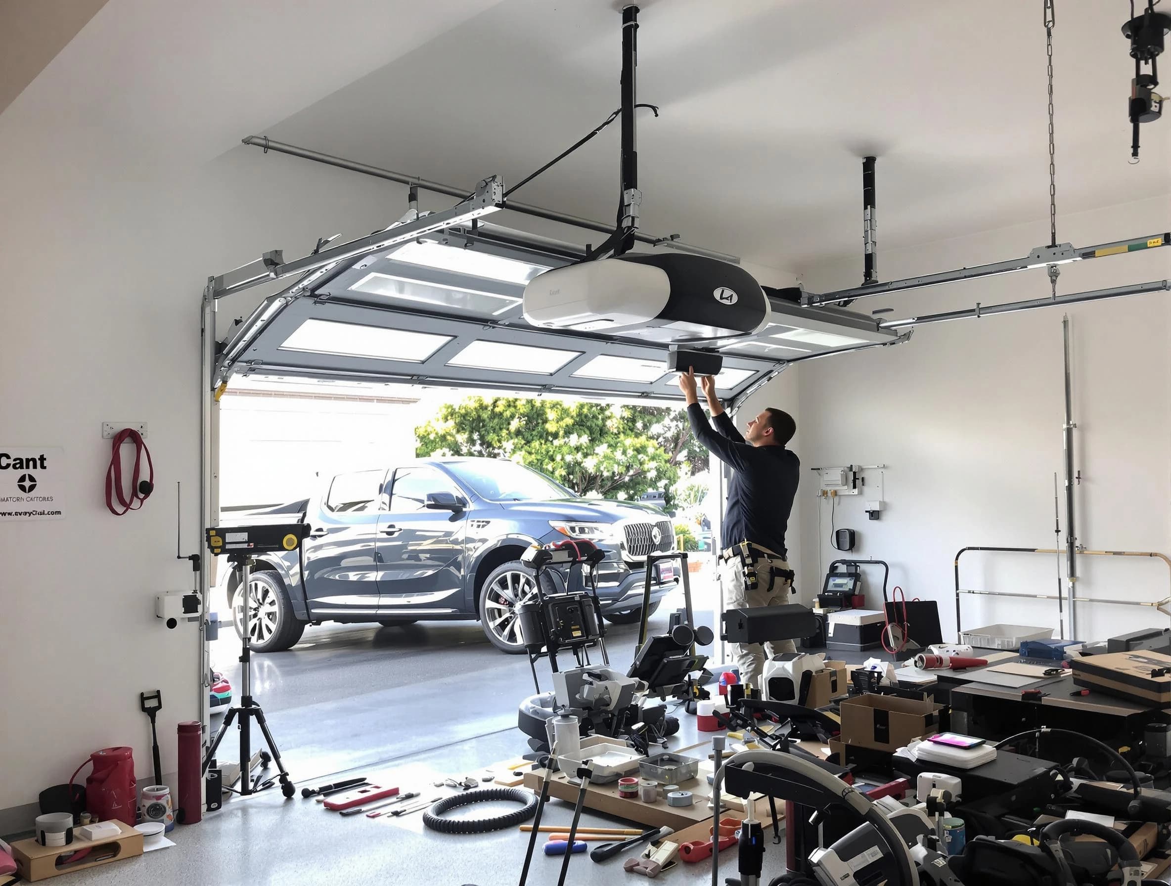 Cottonwood Heights Garage Door Repair specialist installing smart garage door opener system in Cottonwood Heights home