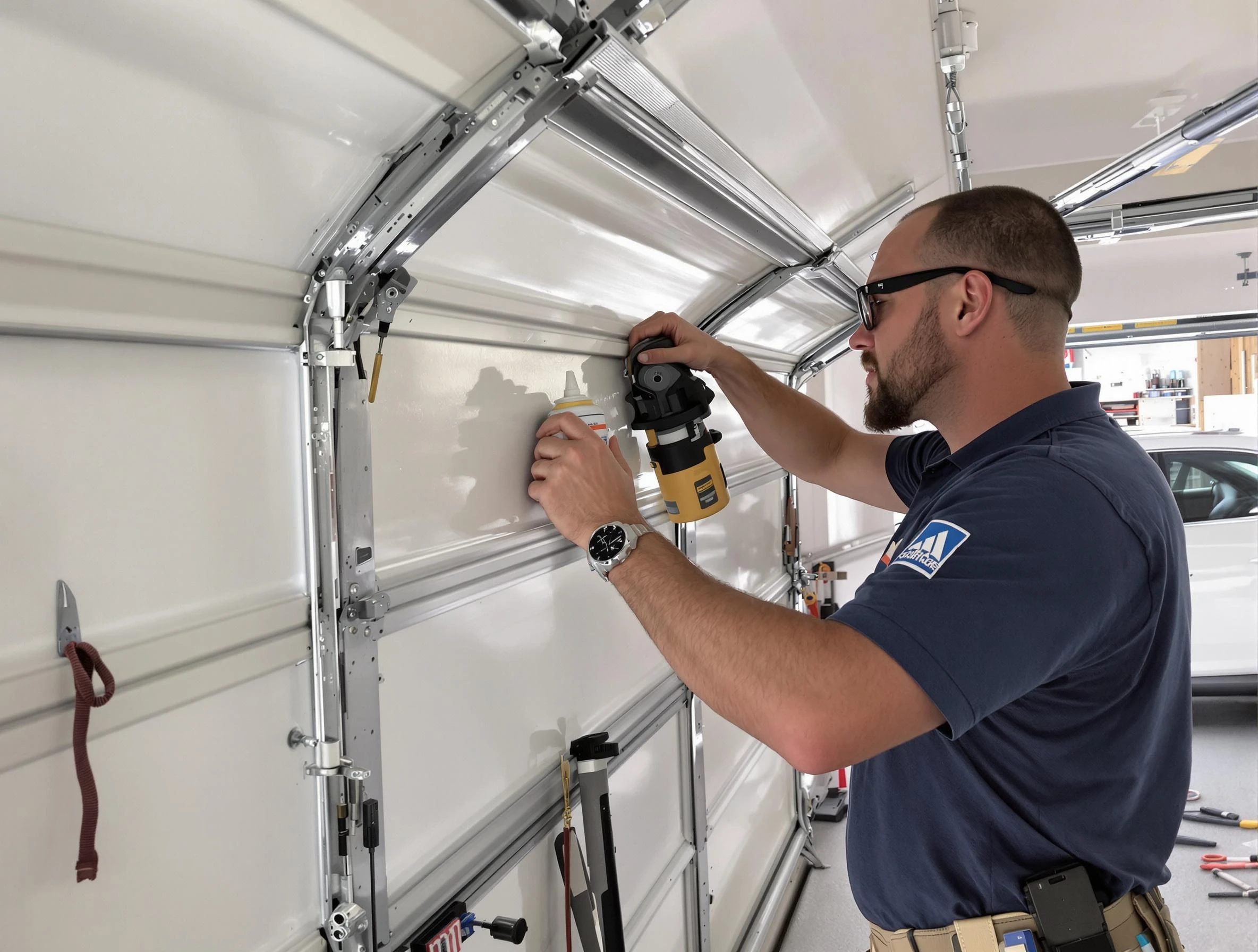 Cottonwood Heights Garage Door Repair technician performing comprehensive noise reduction service in Cottonwood Heights