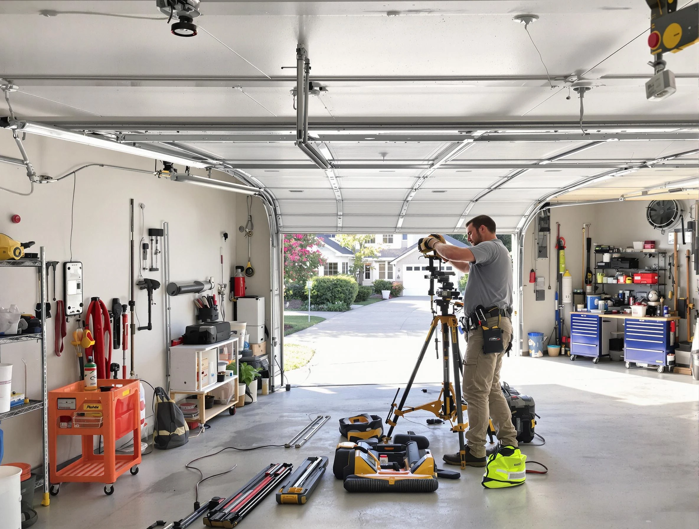 Cottonwood Heights Garage Door Repair specialist performing laser-guided track alignment in Cottonwood Heights